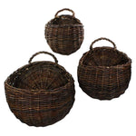 Benzara Willow Interwoven Wall Basket with Curved Handles, Set of 3, Brown