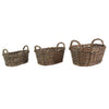 Benzara Willow Oval Shaped Basket with Curved Handles, Set of 3, Brown