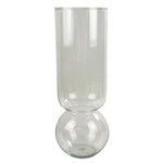 Benzara Cylindrical Glass Vase with Spherical Base, Clear