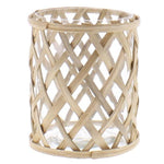 Benzara Cylindrical Glass Vase with Intricate Bamboo Weave Design, Clear and Brown
