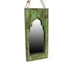 Benzara Salvaged Wooden Taj Window Frame Mirror with Hanging Rope, Green
