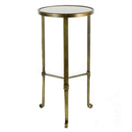 Benzara 24 Inch Round Marble Top Metal Frame Side Table, Antique Brass