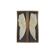 Benzara 51 x 47 Handmade Feather Shadow Box Walldecor, Black and Gold