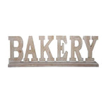 Benzara Wooden Tabletop decor with Carved BAKERY Word, Beige