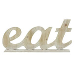 Benzara Wooden Tabletop decor with Carved EAT Word, Beige