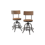 Benzara Swivel Wooden Stool with Curved Design Metal Legs, Set of 2,Brown and Gray