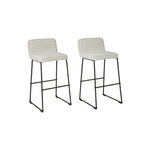 Benzara Channel Stitched Low Fabric Barstool with SLed Base, Set of 2, Gray