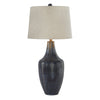 Benzara Drum Shade Table Lamp with Metal Curved Design Base, Blue