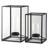 Benzara Metal Frame Lantern with Cylindrical Glass Hurricane, Set of 2, Black