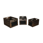 Benzara Cutout Design Wooden Box with Chalkboard Inserts, Set of 3, Brown and Black