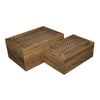 Benzara Wooden Storage Box with Intricately Carved Lidded Top, Set of 2, Brown