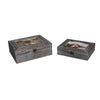 Benzara Molded Wooden Storage Box with Photo Frame Lid, Set of 2, Gray