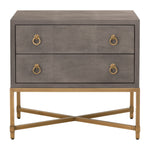 Benzara Dual Tone 2 Drawer Nightstand with Ring Pulls, Gray and Gold