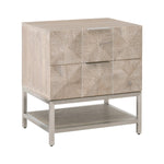 Benzara 2 Drawer Wooden Nightstand with Diamond Pattern, Weathered Gray