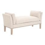 Benzara Padded Fabric Bench with Flared Arms and Nailhead Trim, Beige