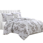 Benzara Ohio 5 Piece King Comforter Set with Floral Details, White