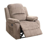 Benzara 39 inch Fabric Power Recliner with USB Port, Brown