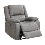 Benzara 41 inch Leatherette Power Recliner with Stitched Details, Gray