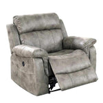 Benzara 40 inch Leatherette Power Recliner with Tufted Details, Gray