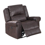 Benzara 41 inch Leatherette Power Recliner with Rolled Armrests, Brown