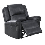 Benzara 41 inch Leatherette Power Recliner with Rolled Armrests, Black