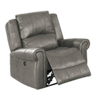 Benzara 41 inch Leatherette Power Recliner with Rolled Armrests, Gray