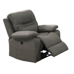 Benzara 41 inch Leatherette Reclining Chair with USB Port, Gray