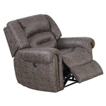 Benzara Nailhead Trim Fabric Upholstered Power Recliner, Taupe Brown