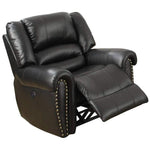Benzara Nailhead Trim Leatherette Power Recliner, Black