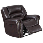 Benzara Nailhead Trim Leatherette Power Recliner, Brown