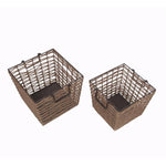 Benzara 2 Piece Metal and Jute  Basket with Geometric Design, Brown and Black