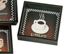 Benzara Square Shape Decorative Metal Coasters with Raised Edges, Assortment of 4, Black and Brown