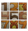 Benzara 9 Piece Wooden Square Shaped Numerical Wall decor Set, Multicolor