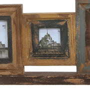 Benzara 4 Piece Distressed Wood Photo Frame on Rectangular Stand, Rustic Brown