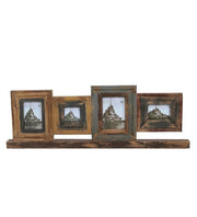 Benzara 4 Piece Distressed Wood Photo Frame on Rectangular Stand, Rustic Brown