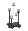 Benzara Metal Candle Holder with 5 Glass Hurricane on Cross Base, Black