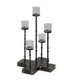 Benzara Metal Candle Holder with 5 Glass Hurricane on Cross Base, Black