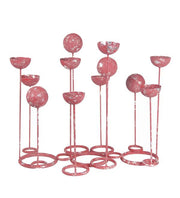 Benzara Multiple Bowl Shaped Metal Candle Bar with Round Base, Pink and Silver