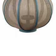 Benzara Farmhouse Wood and Metal Lantern with Mesh Details, Blue and Beige