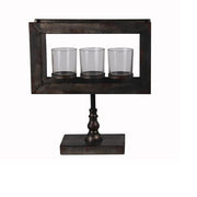 Benzara 3 Votive Glass Candleholder on Metal Pedestal Base, Black and Clear