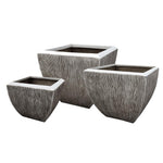 Benzara Hand Made Square Flower pot  with Ribbed Design, White, Set of 3