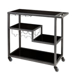 Benzara BM30521 Contemporary Style Metal Bar Cart With Tempered Glass Shelves, Gunmetal Gray Black