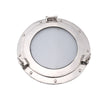 Benzara Glass Inserted Aluminum Porthole Wall Decor With Hinge Joint, Gray