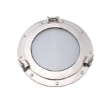 Benzara Glass Inserted Aluminum Porthole Wall Decor With Hinge Joint, Gray