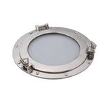 Benzara Glass Inserted Aluminum Porthole Wall Decor With Hinge Joint, Gray