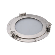 Benzara Glass Inserted Aluminum Porthole Wall Decor With Hinge Joint, Gray