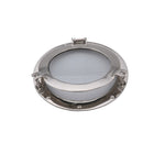 Benzara Glass Inserted Aluminum Porthole Wall Decor With Hinge Joint, Gray