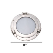 Benzara Glass Inserted Aluminum Porthole Wall Decor With Hinge Joint, Gray