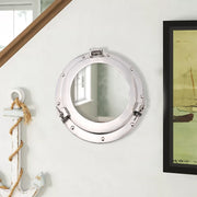 Benzara Glass Inserted Aluminum Porthole Wall Decor With Hinge Joint, Gray