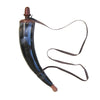 Benzara Ancient Style Powder Horn With Long Strap, Black and Brown